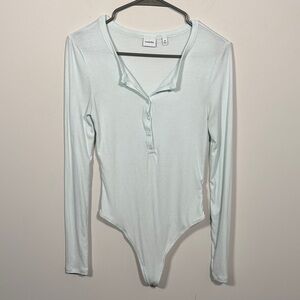 Sunday Best Aritzia Light Blue Soft Ribbed Henley Bodysuit - M